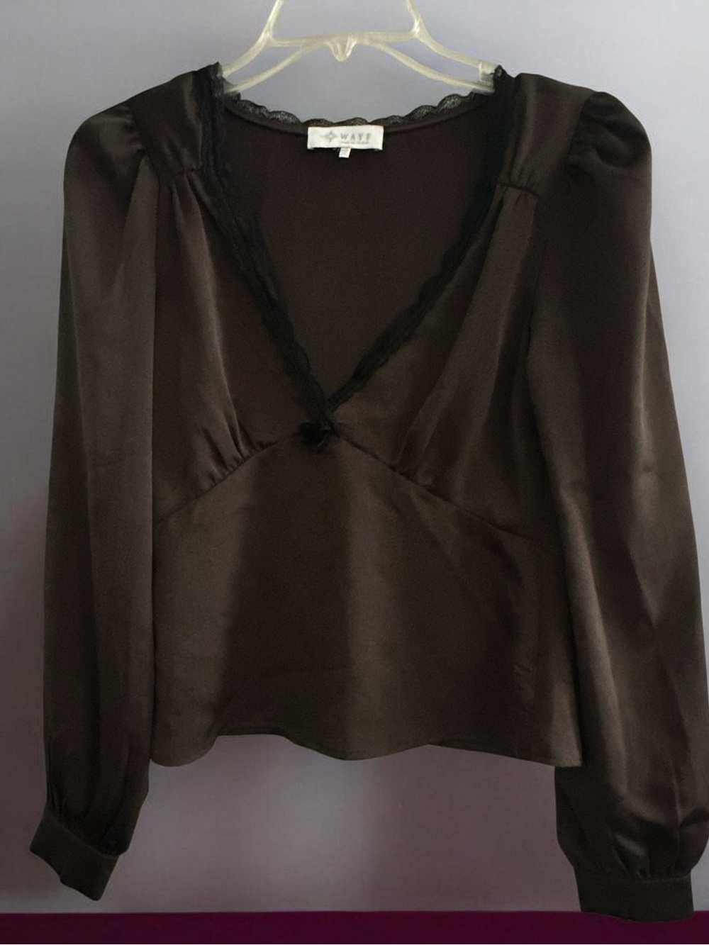 Romantic Lace-Trim Chocolate Brown Blouse by Wayf
